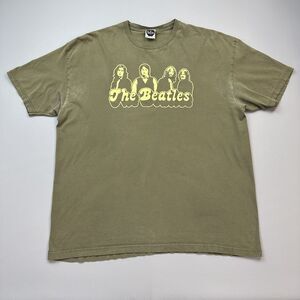 Vintage The Beatles Shirt Mens 2XL Olive Green Apple Corps Rock Pop Music Y2K